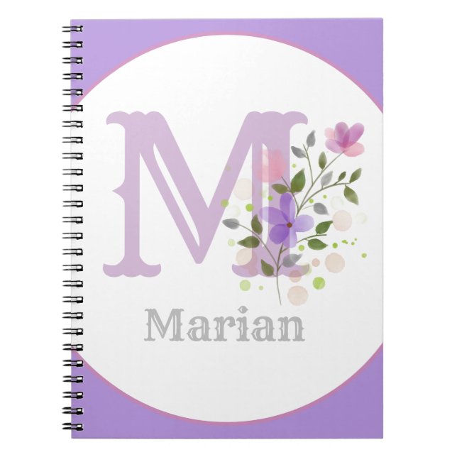 Caderno Espiral Monograma & Nome com Flores (Frente)