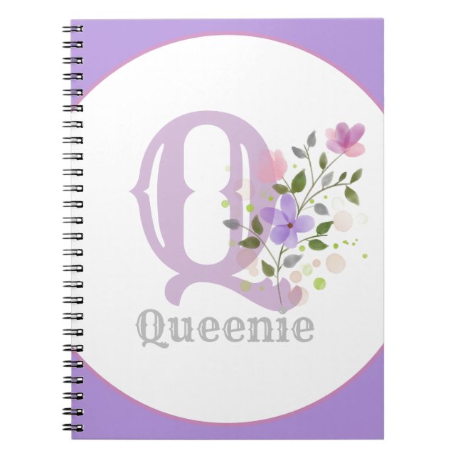 Caderno Espiral Monograma & Nome com Flores (Frente)