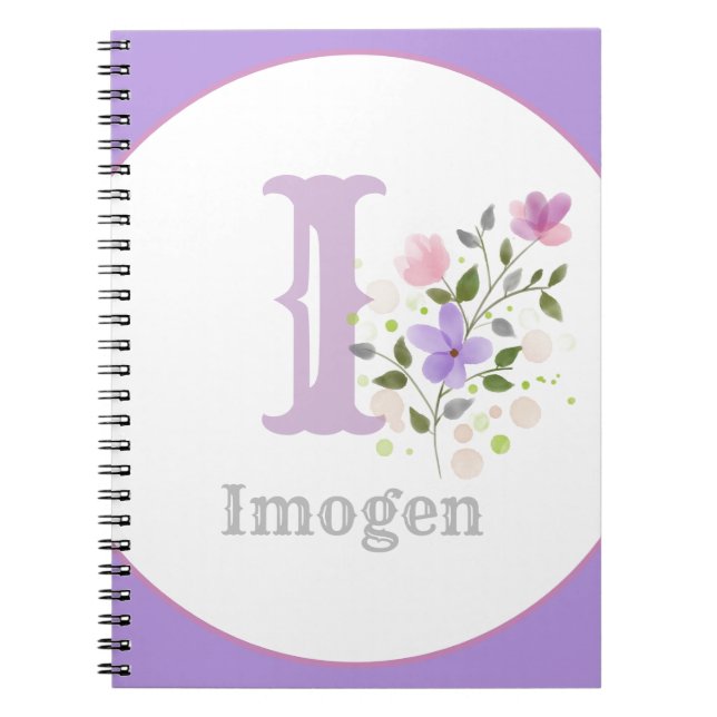 Caderno Espiral Monograma & Nome com Flores (Frente)