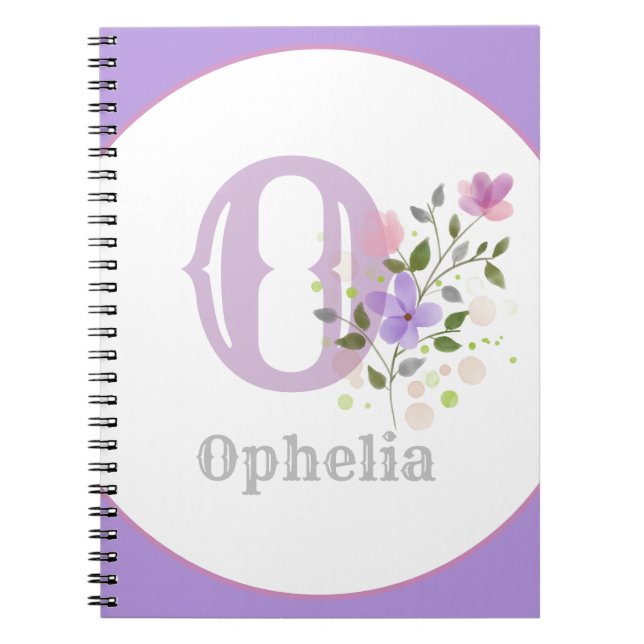 Caderno Espiral Monograma & Nome com Flores (Frente)