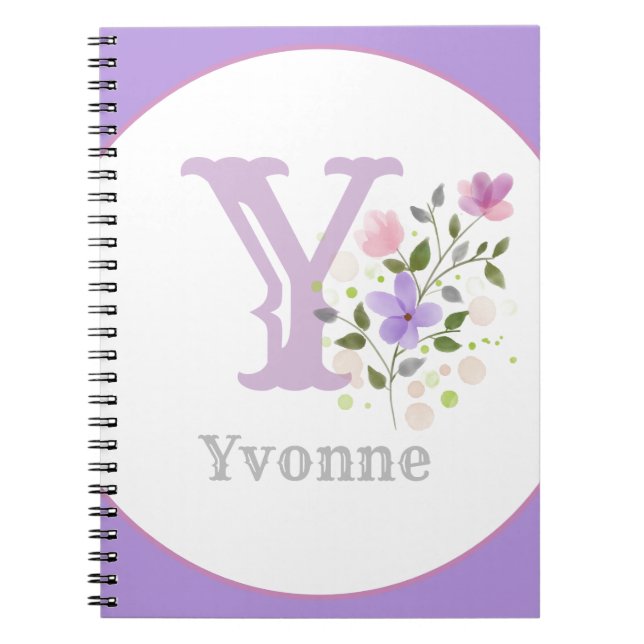 Caderno Espiral Monograma & Nome com Flores (Frente)