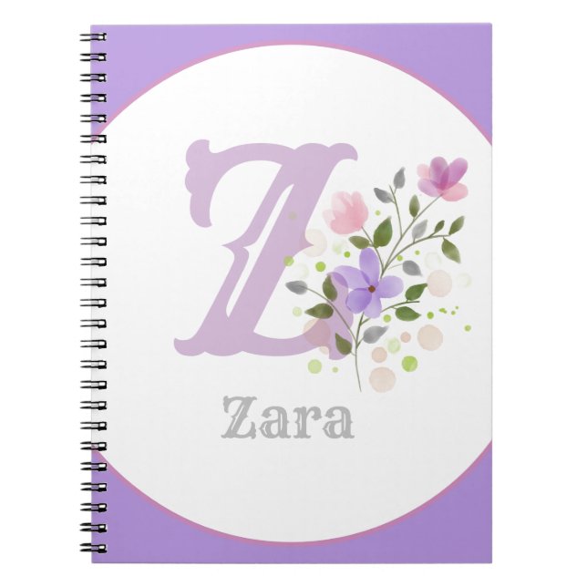 Caderno Espiral Monograma & Nome com Flores (Frente)