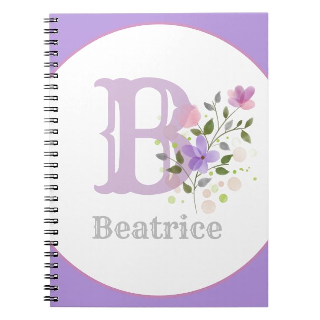 Caderno Espiral Monograma & Nome com Flores (Frente)
