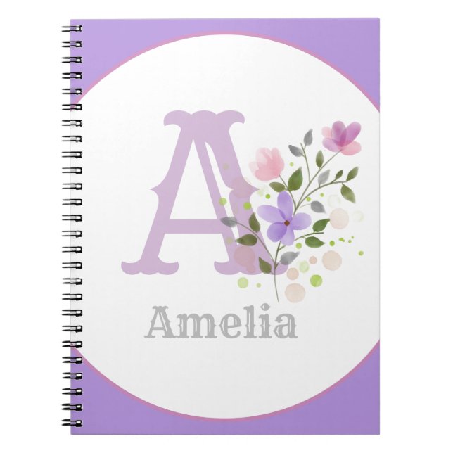 Caderno Espiral Monograma & Nome com Flores (Frente)