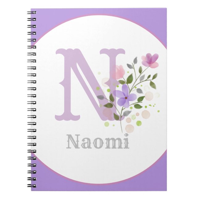 Caderno Espiral Monograma & Nome com Flores (Frente)