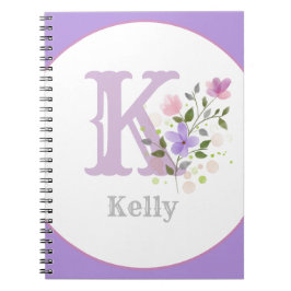 Caderno Espiral Monograma & Nome Kelly com Flores