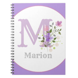 Caderno Espiral Monograma & Nome Marion com Flores