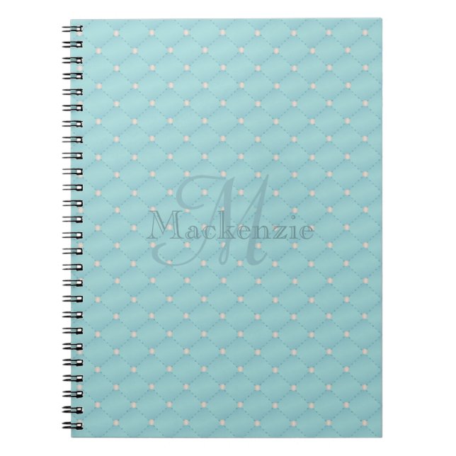 Caderno Espiral Monograma Nome personalizado Quilt Design Turquois (Frente)