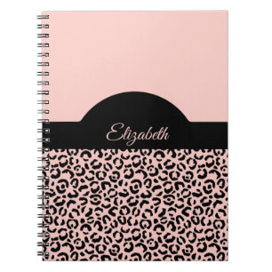 Caderno Espiral Monograma Nome preto rosa Leopardo Cheetah Impress