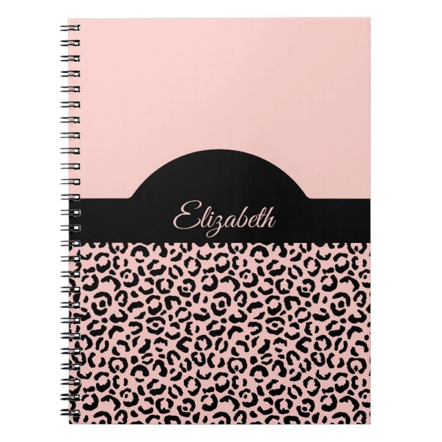 Caderno Espiral Monograma Nome preto rosa Leopardo Cheetah Impress (Frente)
