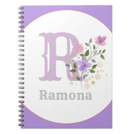 Caderno Espiral Monograma & Nome Ramona com Flores