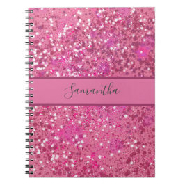 Caderno Espiral Monograma Nome Rosa Quente Glitter Sparkle Girly G