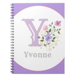 Caderno Espiral Monograma & Nome Yvonne com Flores