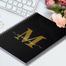 Caderno Espiral Monograma Notebook Preto Personalizado & Nome Inic
