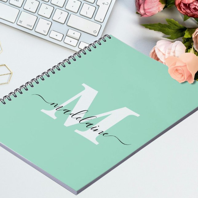 Caderno Espiral Monograma Notebook Verde Personalizado & Nome (Criador carregado)