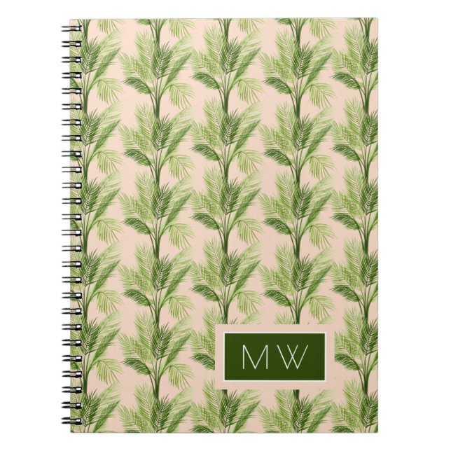 Caderno Espiral Monograma | Oásis interior | Padrão da árvore palm (Frente)