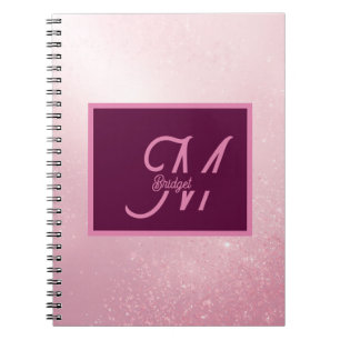 Caderno Espiral Monograma ombre com brilho suave feminino rosa men