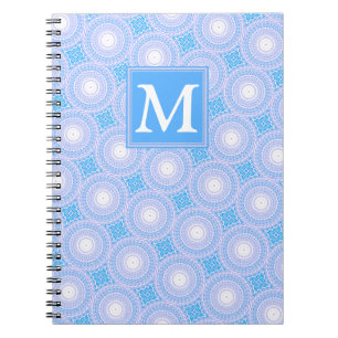 Caderno Espiral Monograma Padrão de círculos elétricos azuis