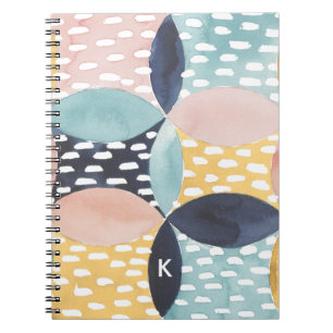 Caderno Espiral Monograma   Padrão do círculo de Abstrato