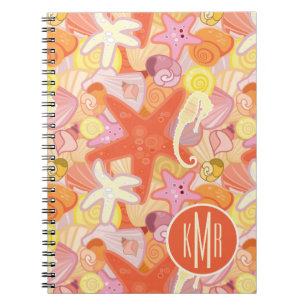 Caderno Espiral Monograma Pastel das criaturas do mar