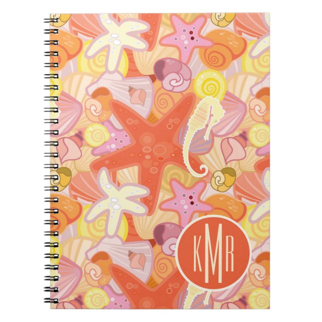 Caderno Espiral Monograma Pastel das criaturas | do mar (Frente)