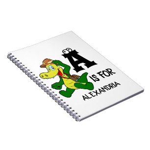 Caderno Espiral Monograma personalizado A é para jacaré réptil eng