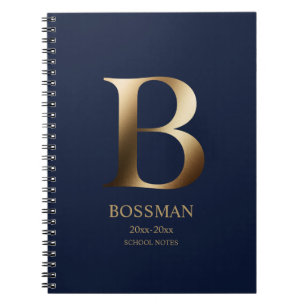Caderno Espiral Monograma Personalizado a Ouro Azul Marinho