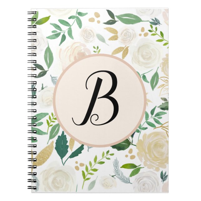 Caderno Espiral Monograma Personalizado Aquarela Flora de Hera Ver (Frente)