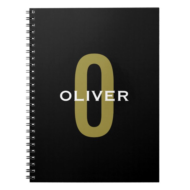 Caderno Espiral Monograma Personalizado Branco Dourado (Frente)
