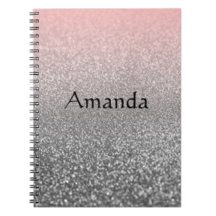 Caderno Espiral Monograma personalizado brilho cor-de-rosa
