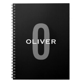Caderno Espiral Monograma Personalizado Cinza Negra Nome Branco