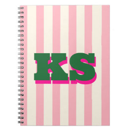 Caderno Espiral Monograma Personalizado com Listra Rosa, Iniciais 