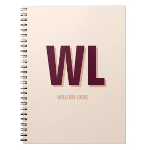 Caderno Espiral Monograma personalizado, cor-de-rosa, minimalista