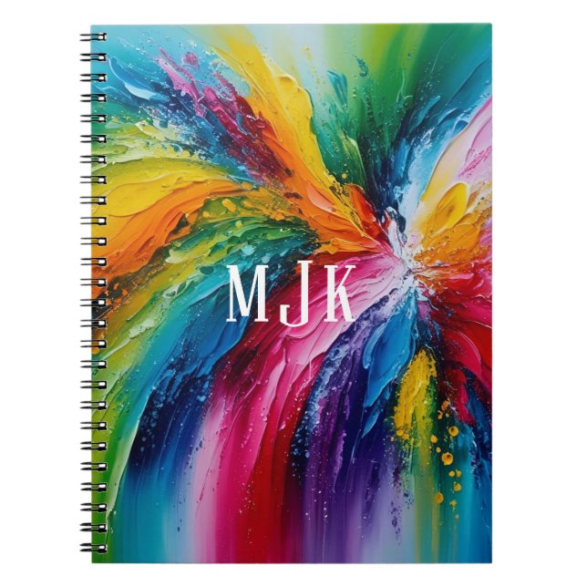 Caderno Espiral Monograma Personalizado de Abstrato de Arte Modern (Frente)