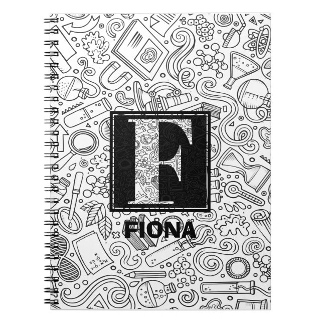 Caderno Espiral Monograma Personalizado de Ciência - Letra F Noteb (Frente)
