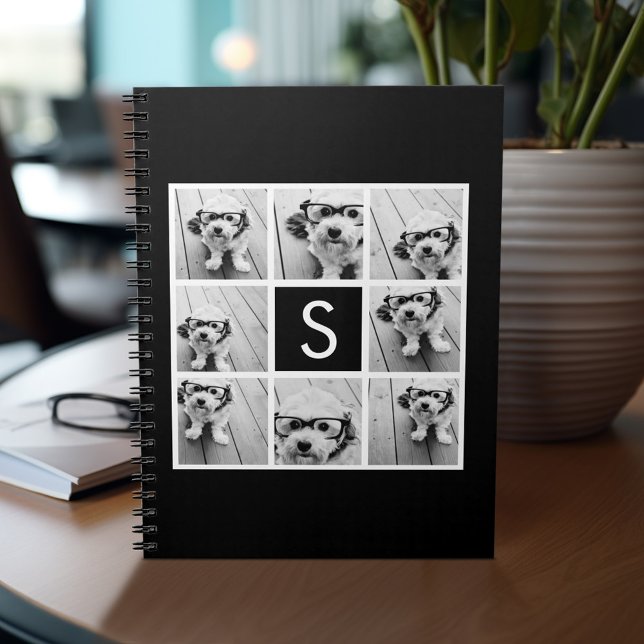 Caderno Espiral Monograma Personalizado de Colagem de Fotos em Pre (Personalized notebook - add photos and custom text)