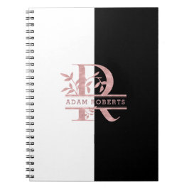 Caderno Espiral Monograma Personalizado de Divisão Dourada do Rosa
