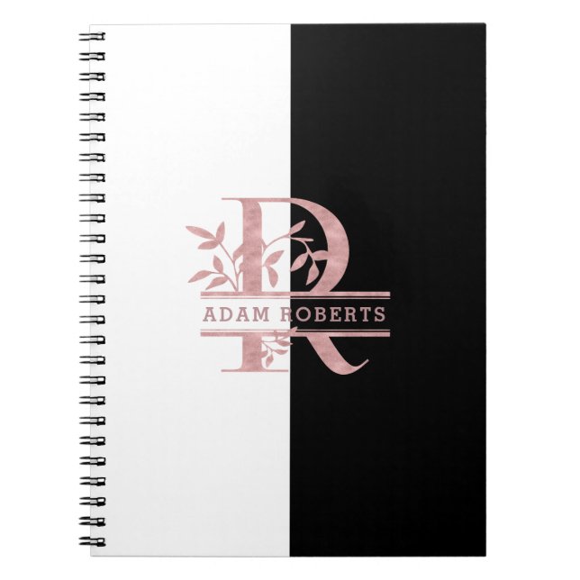 Caderno Espiral Monograma Personalizado de Divisão Dourada do Rosa (Frente)