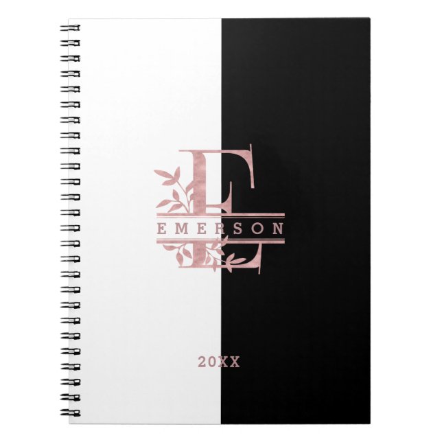 Caderno Espiral Monograma personalizado de divisão rosa Dourada E  (Frente)
