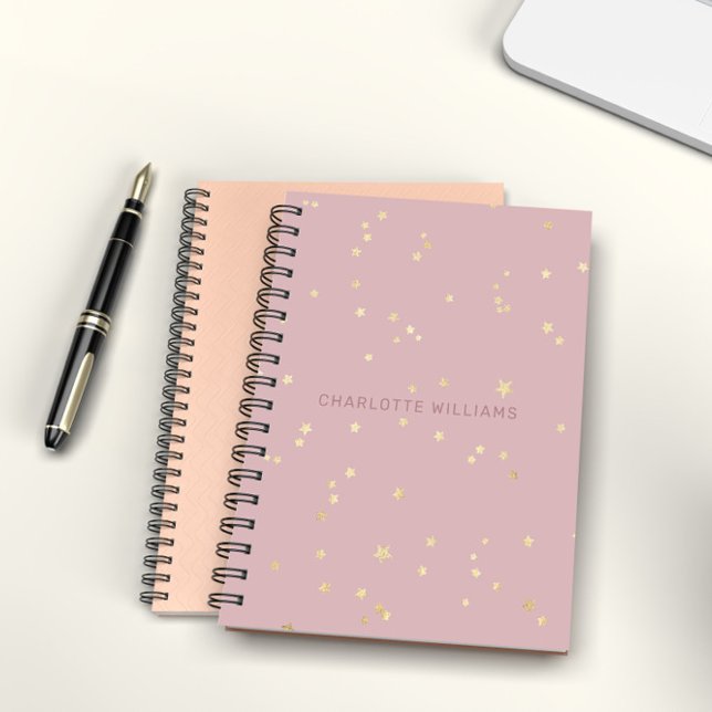 Caderno Espiral Monograma Personalizado De Estrelas Douradas E Ros (Criador carregado)