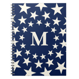 Caderno Espiral Monograma Personalizado de Estrelas Vintage Americ