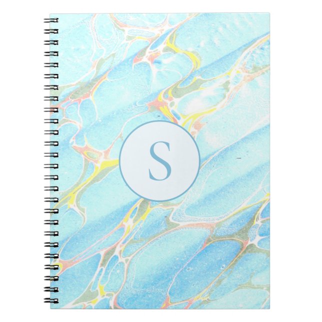 Caderno Espiral Monograma Personalizado de Padrão de Mármore Impre (Frente)
