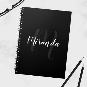 Caderno Espiral Monograma Personalizado de Script Moderno e Nome P