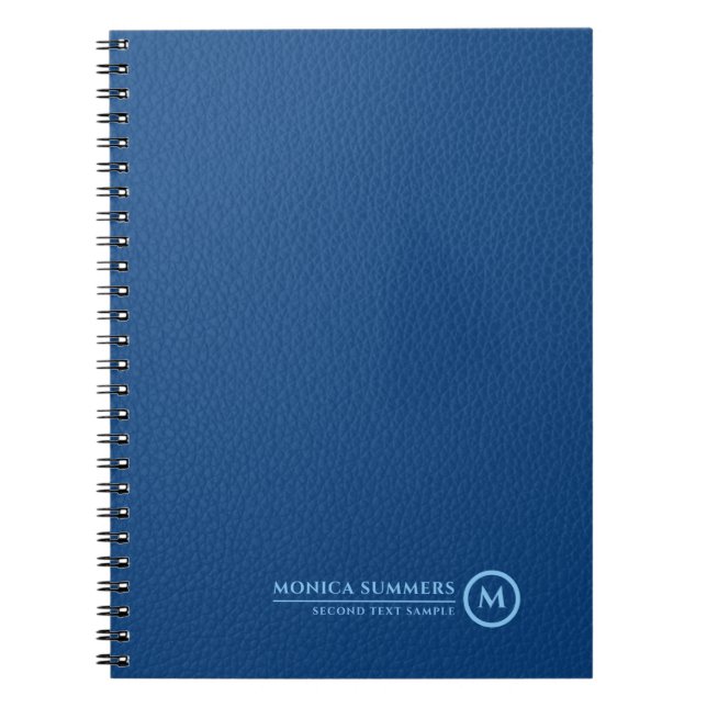Caderno Espiral Monograma personalizado de texto de couro azul min (Frente)