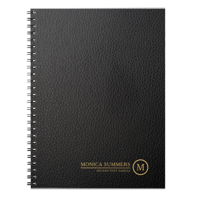 Caderno Espiral Monograma personalizado de texto de couro preto mí (Frente)