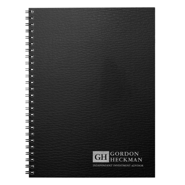 Caderno Espiral Monograma Personalizado de Textura de Couro Preto  (Frente)