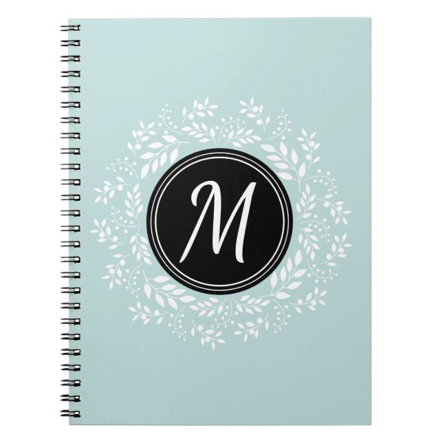 Caderno Espiral Monograma Personalizado de Verruga Floral Azul Mod (Frente)
