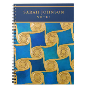 Caderno Espiral Monograma Personalizado do Antigo Egito Azul Doura