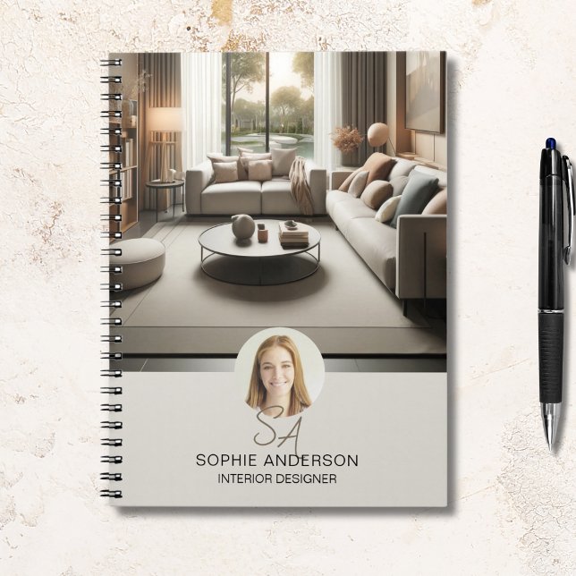 Caderno Espiral Monograma Personalizado do Designer Interior (Create your own branded notebook.)
