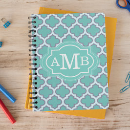 Caderno Espiral Monograma Personalizado do Padrão de Quatrefoil Te